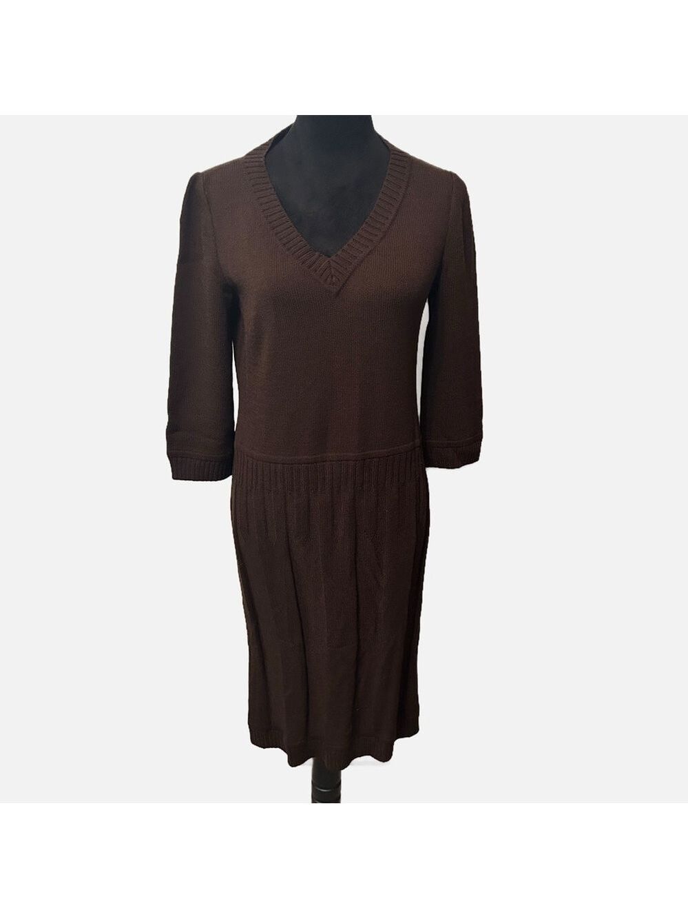 St John Sport Santana Knit Women’s Dress Petite Brown Career Office Fall Ribbed